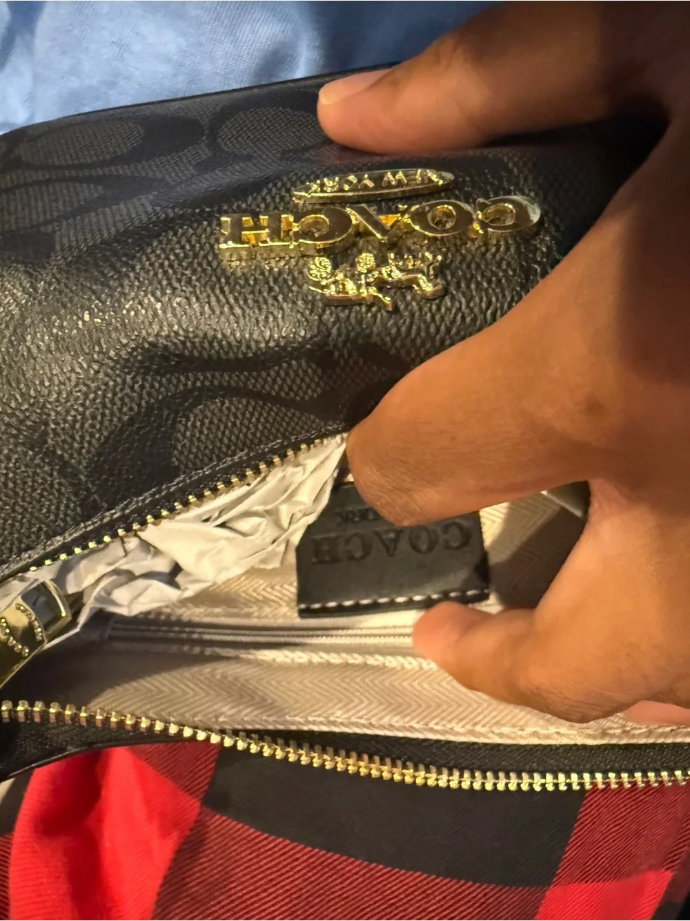 Coach Black and Dark Gray Signature Crescent Shoulder Bag